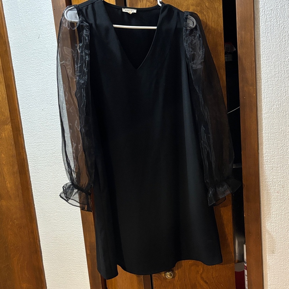 JODIFL Black Dress with Sheer Sleeves